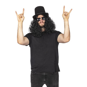 Slash Inspired Rock Star Costume Accessories Pack: Hat, Wig, Sunglasses