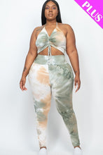 Load image into Gallery viewer, Plus Adjustable Ruched Crop Top And Leggings Set Green White Orange
