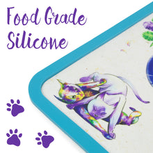 Load image into Gallery viewer, &quot;Cat-titude&quot; Art Stainless Steel Cat Bowls and Silicone Mat
