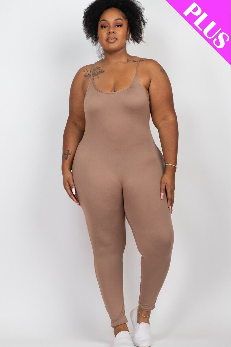 Plus Size Solid Bodycon Cami Jumpsuit Dark Gray