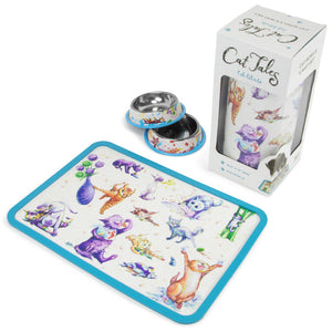 "Cat-titude" Art Stainless Steel Cat Bowls and Silicone Mat