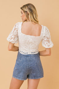 A Cropped Lace Top White