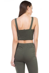 Sweetheart Button Down Crop Top Green