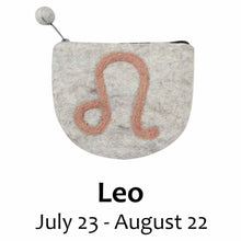 Load image into Gallery viewer, Wool Felt Leo Astrology Zodiac Coin Purse Handmade Fair Trade (Global Groove)
