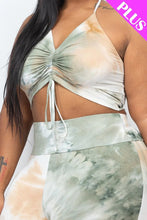 Load image into Gallery viewer, Plus Adjustable Ruched Crop Top And Leggings Set Green White Orange
