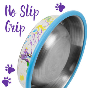 "Cat-titude" Art Stainless Steel Cat Bowls and Silicone Mat