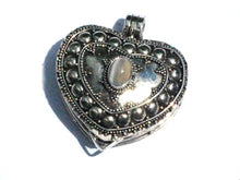 Load image into Gallery viewer, Sterling Silver Bali Heart Prayer Box Pendant With Simulated Moonstone 
