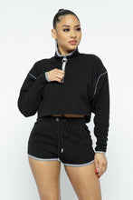 Load image into Gallery viewer, Sporty Crop Top Sporty High-waist Shorts Set Black
