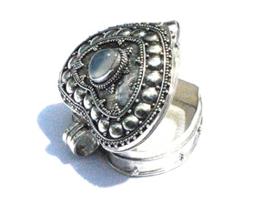 Sterling Silver Bali Heart Prayer Box Pendant With Simulated Moonstone 