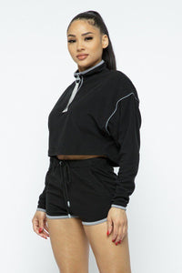 Sporty Crop Top Sporty High-waist Shorts Set Black