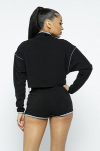 Sporty Crop Top Sporty High-waist Shorts Set Black