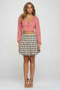 Smocked Long Sleeves Crop Top Pink