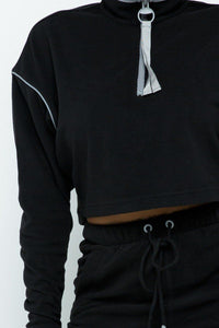 Sporty Crop Top Sporty High-waist Shorts Set Black