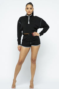 Sporty Crop Top Sporty High-waist Shorts Set Black