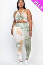 Load image into Gallery viewer, Plus Adjustable Ruched Crop Top And Leggings Set Green White Orange
