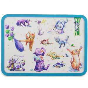 "Cat-titude" Art Stainless Steel Cat Bowls and Silicone Mat